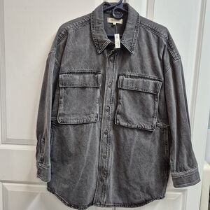Madewell Womens Denim Oversized Shacket Cargo Flap Pockets Lunar Wash Size Large